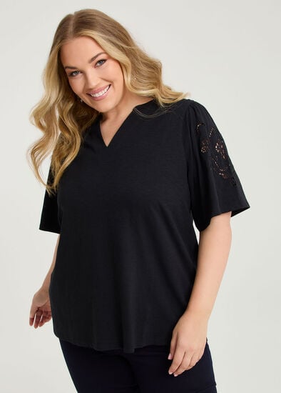 Plus Size Cotton Cutout Embroidery Top
