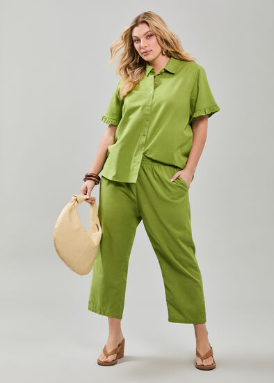 Plus Size Cotton Linen Crop Pant