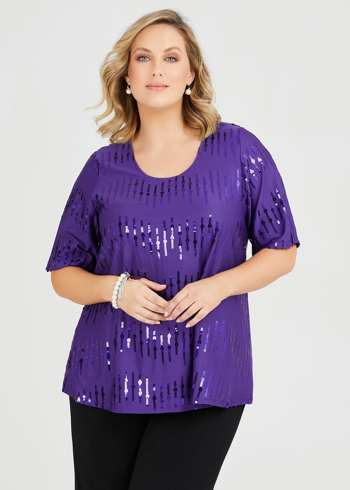 Plus size sequin tops evening wear sales