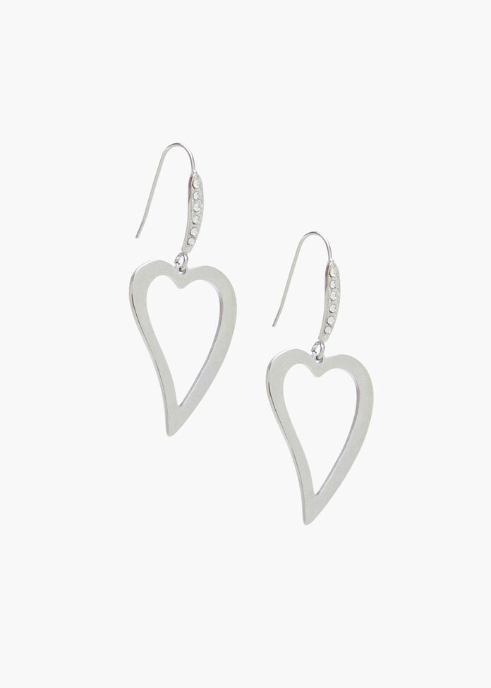 Silver Heart Earrings, , hi-res