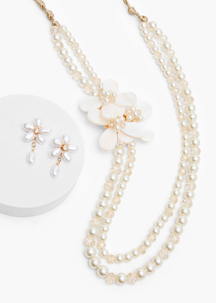 Flower Pearl Necklace, , hi-res