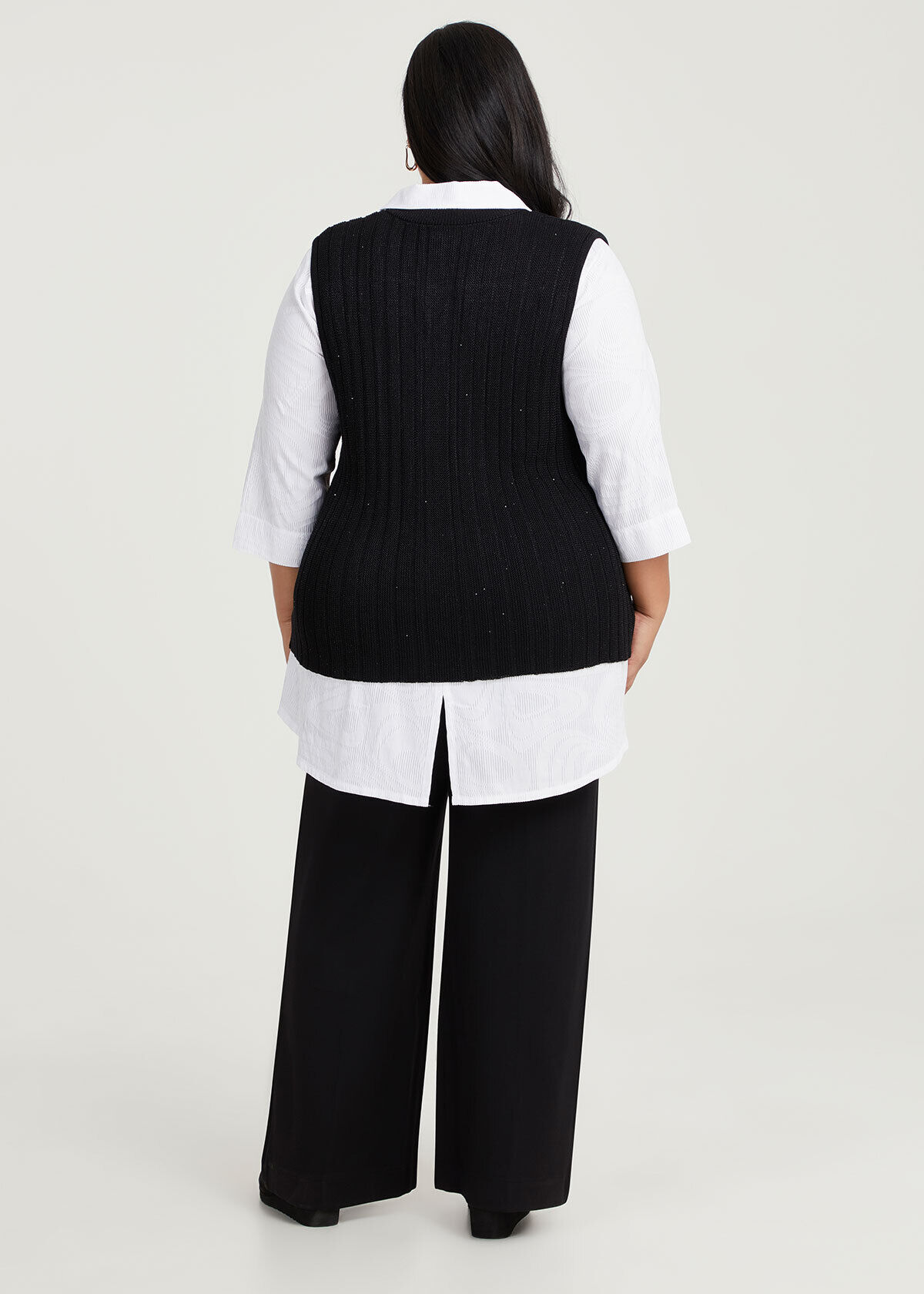 Shop Plus Size Split Front Mixed Rib Knit Vest, Black | Taking
