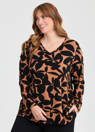 Plus Size Natural Ade Abstract Floral Top