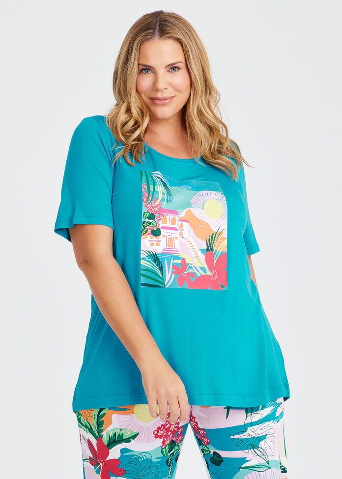 Bamboo Holiday Pyjama Top, SEA BLUE, hi-res