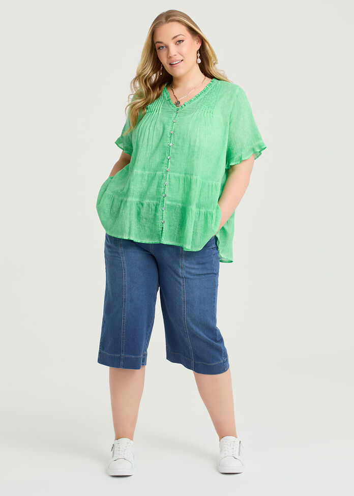 Cotton Frill Detail Button Top, , hi-res