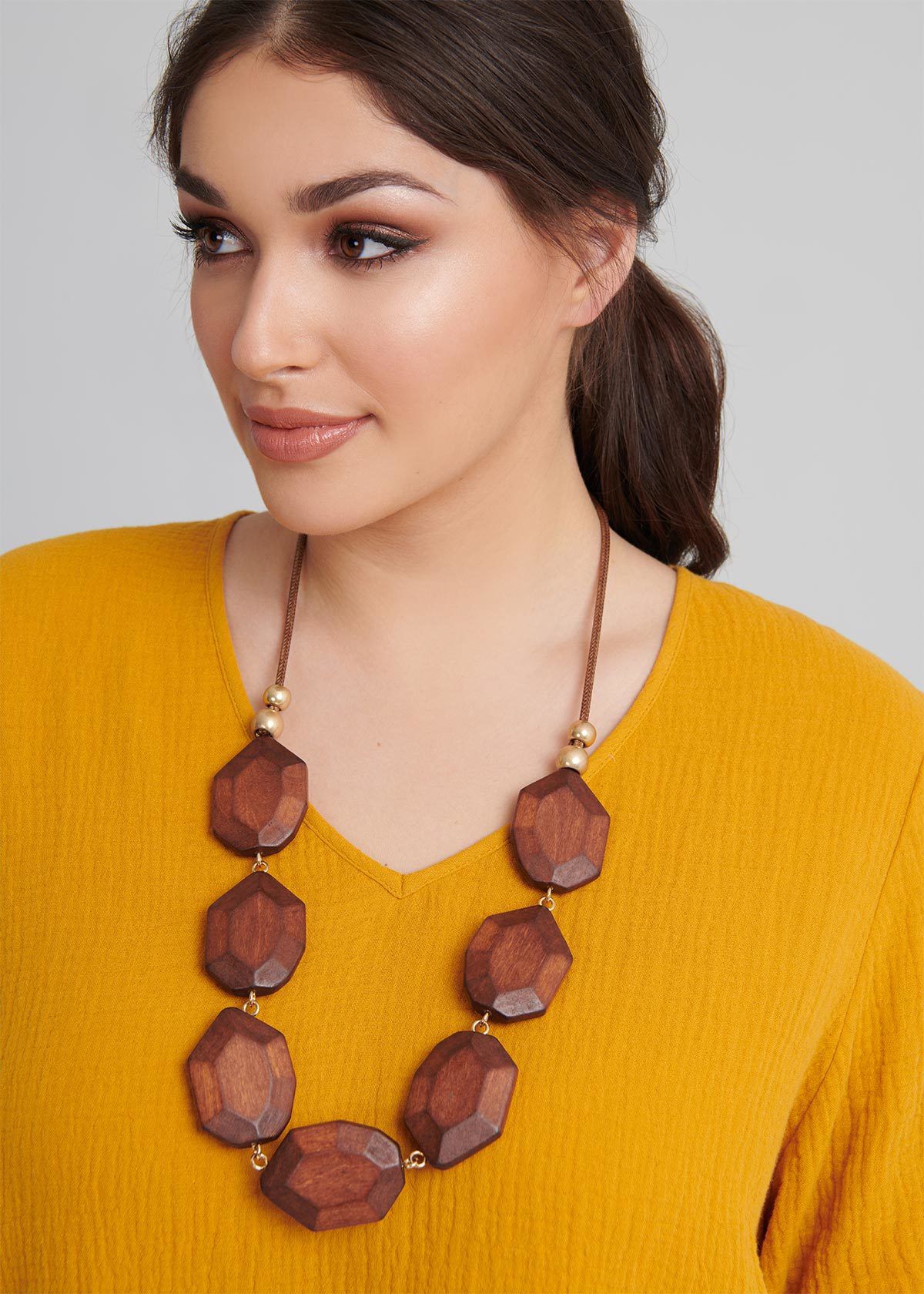 Wood crystal necklace top