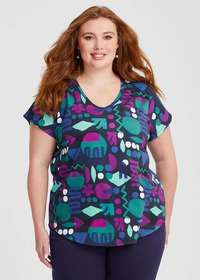 Plus Size Cotton Abstract Art T-shirt