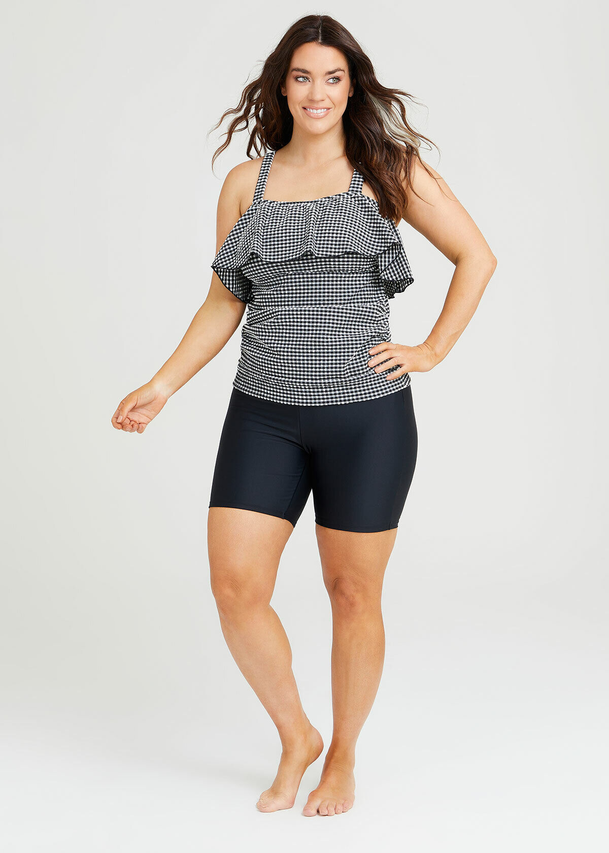 Gingham Off Shoulders Tankini Top