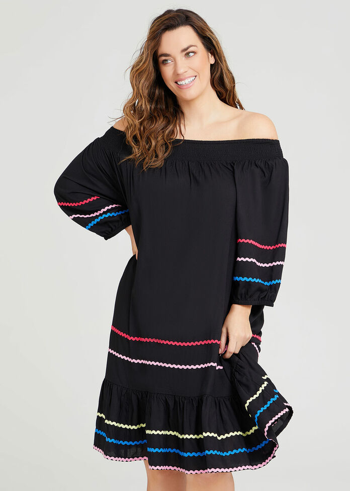Shop Plus Size Natural Ric Rac Trim Dress in Black Taking Shape AU