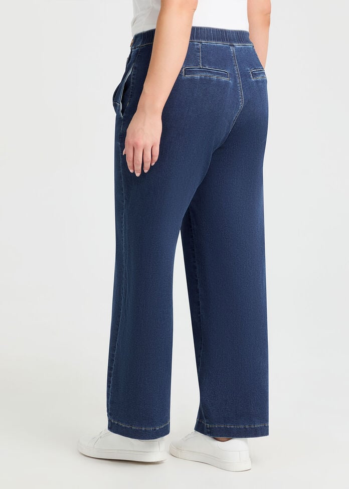 Cotton Mix Button Wide Leg Jean, , hi-res