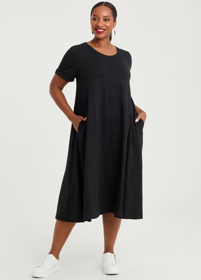 Plus Size Cotton Seam Detail Swing Dress