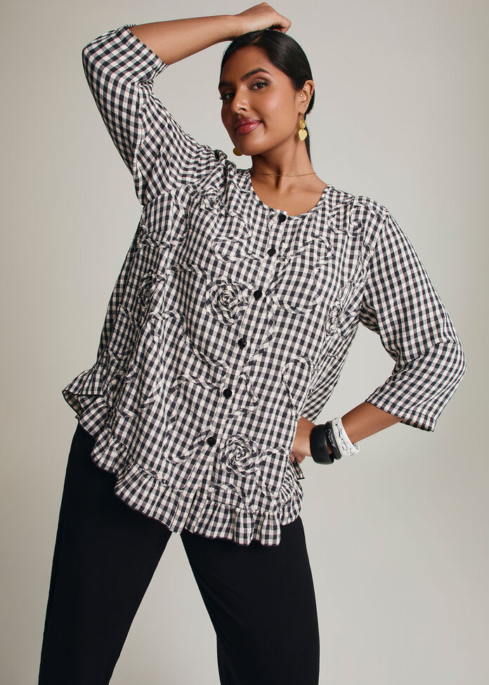 Salsa Gingham Cornelli Top, BLACK BEIGE CHECK, hi-res