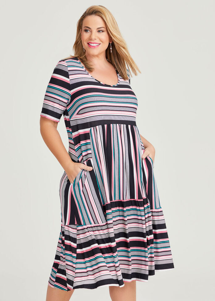 Stripe Tiered Dress, , hi-res