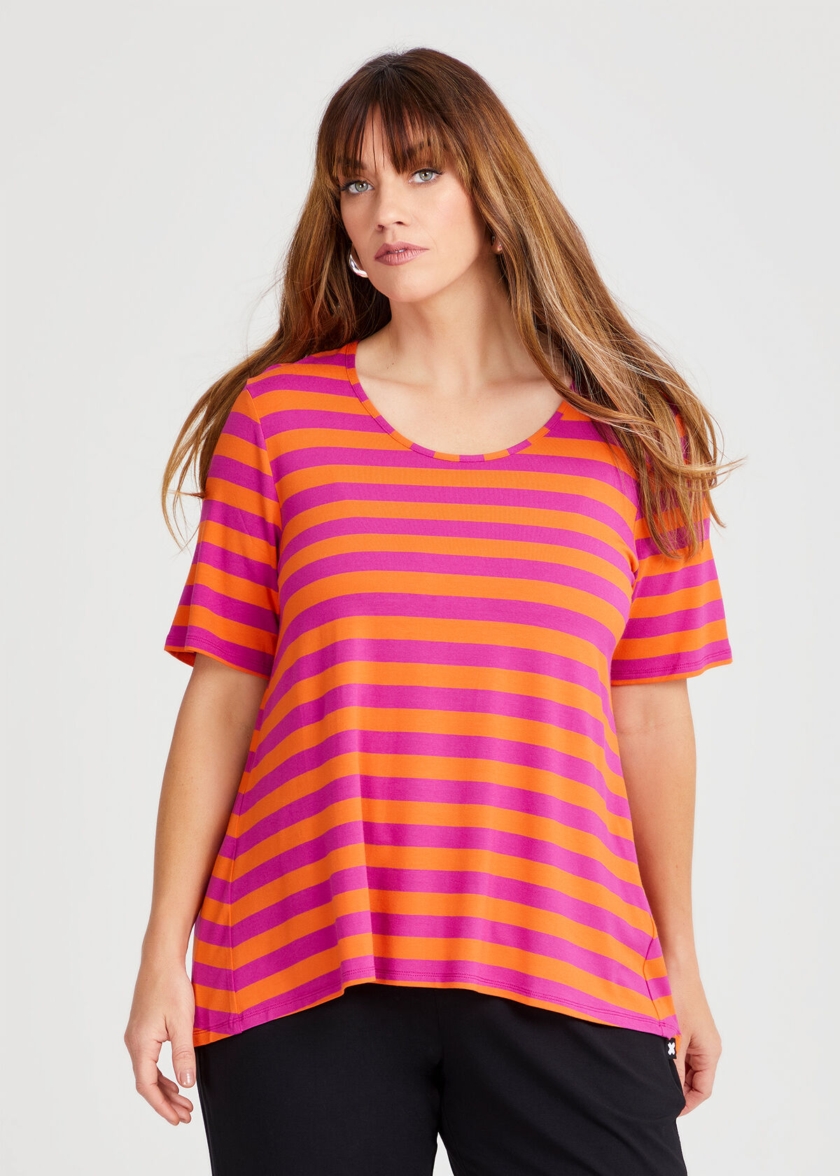 Plus Size Stripe Essential T-Shirt Bright Pink & Orange | Taking