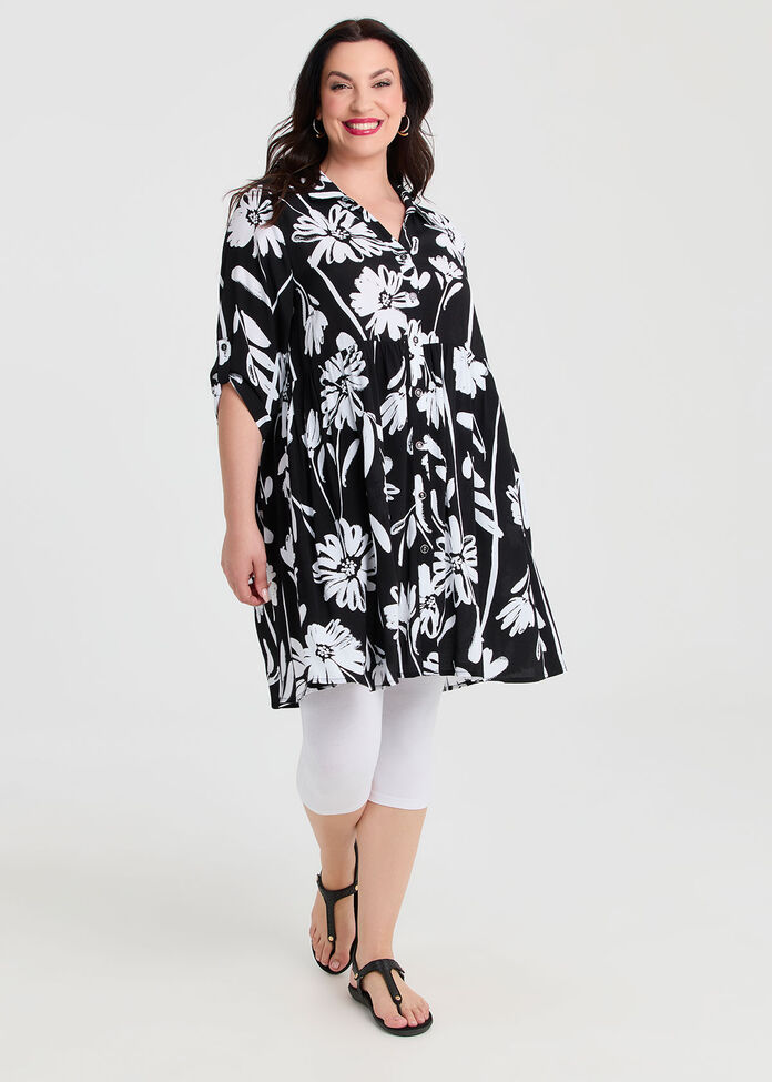 Natural Abstract Floral Shirt, PRINT, hi-res