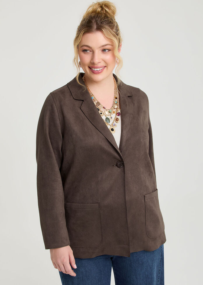 Faux Suede Relaxed Blazer, , hi-res