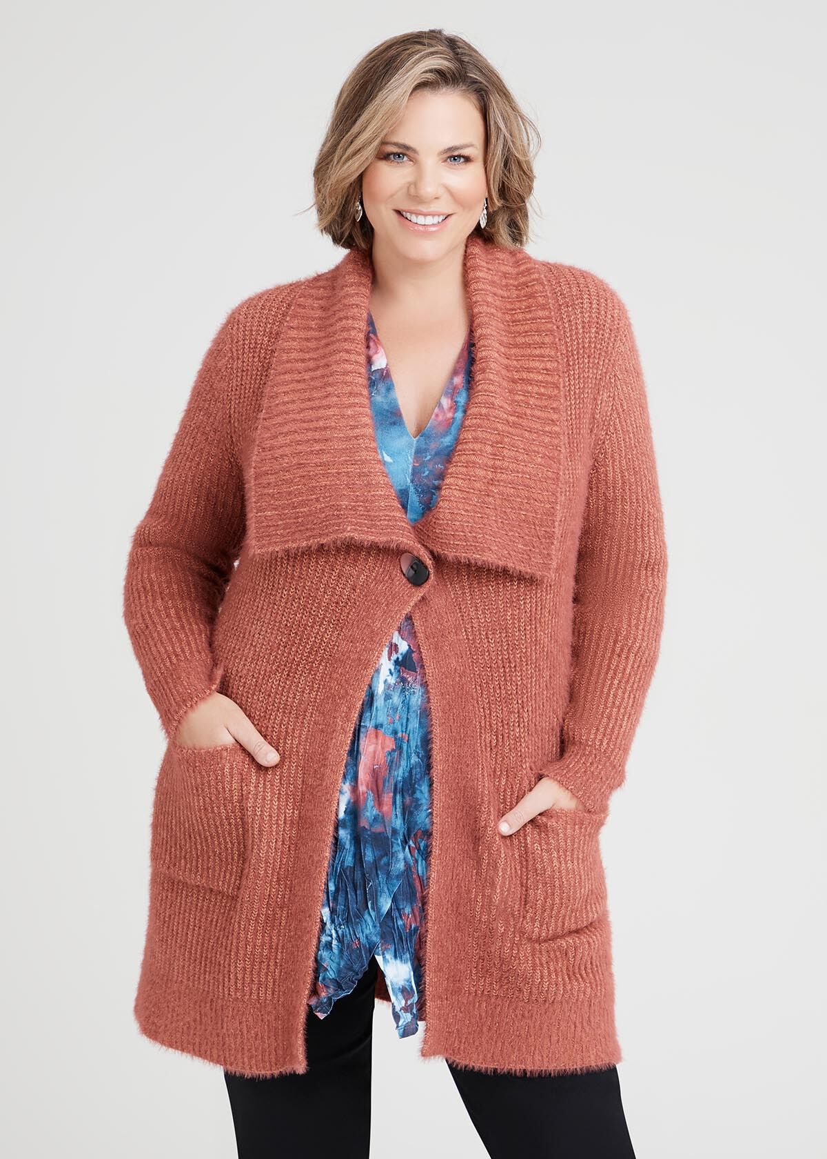 Plus size discount shawl collar cardigan