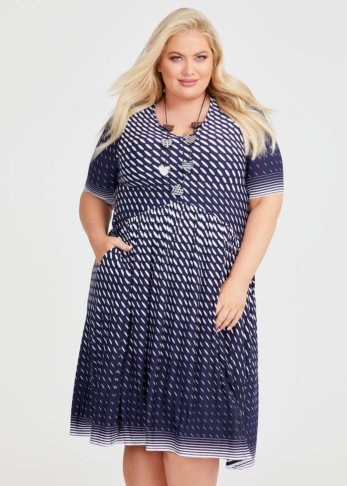 Print V-neck Luna Dress, , hi-res