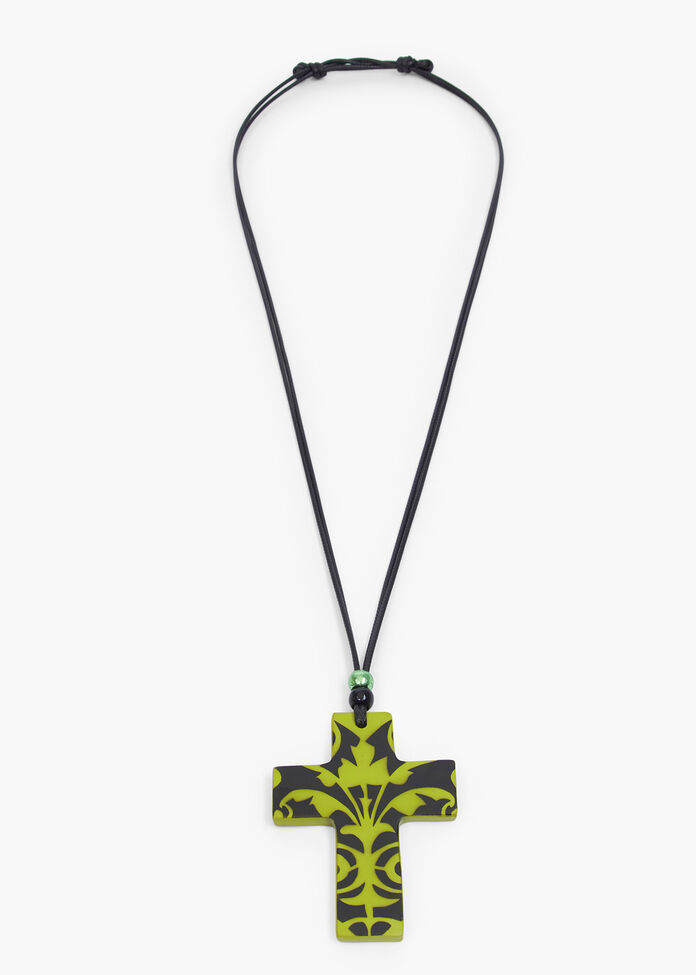 Etched Cross Necklace, , hi-res