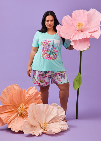 Plus Size Bamboo Paris Bloom Pyjama Short