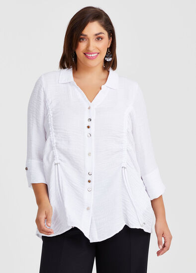 Plus Size Crinkle Crush Drawstring Shirt
