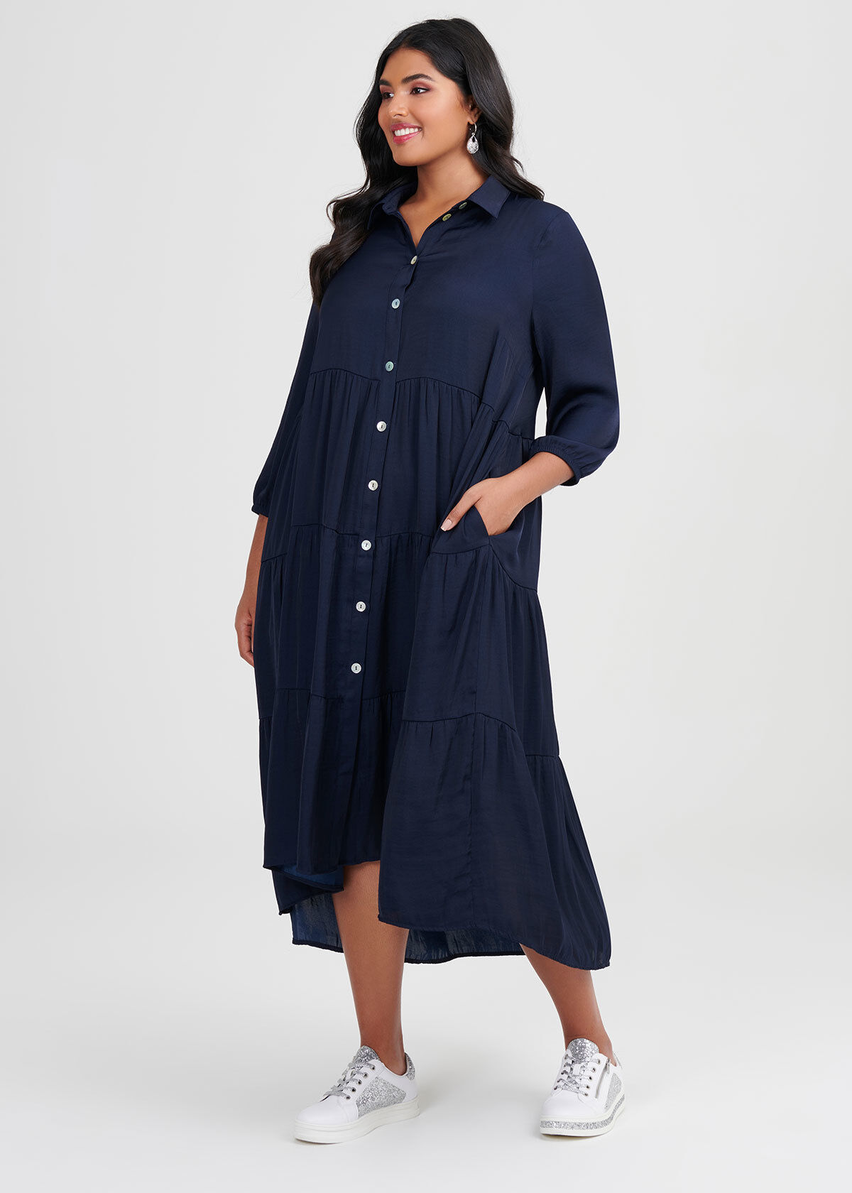 Shop Luxe Bohemian Shirt Dress in Blue 