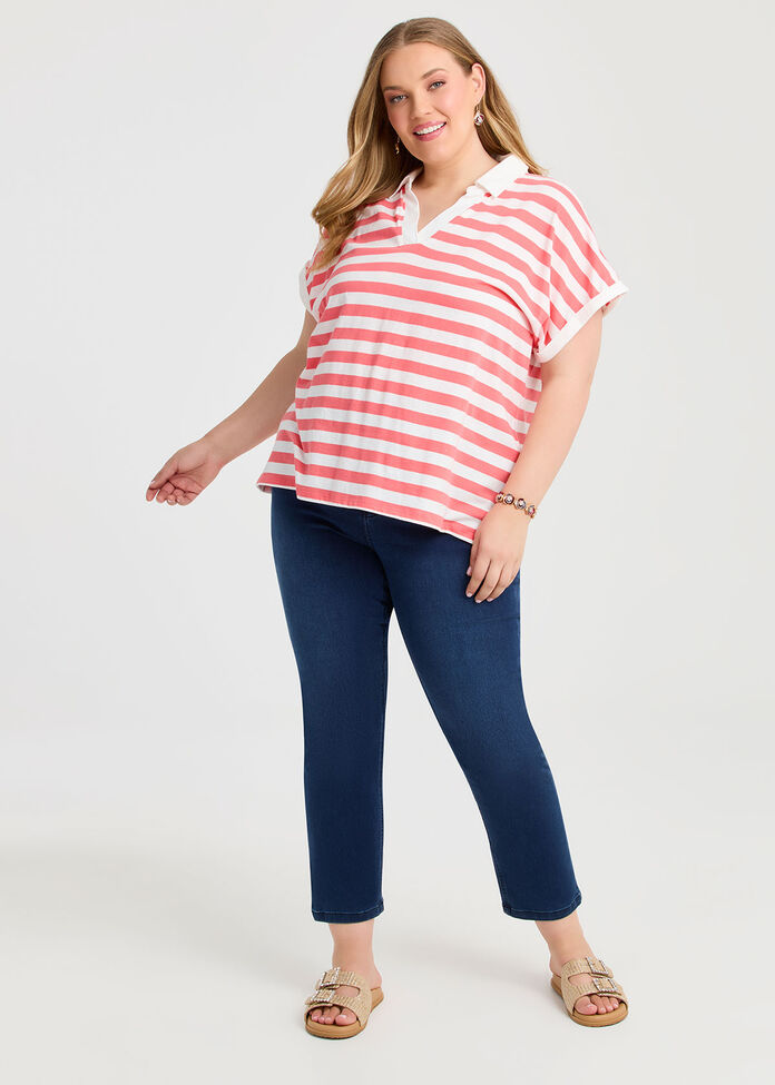 Cotton Stripe Polo Top, , hi-res