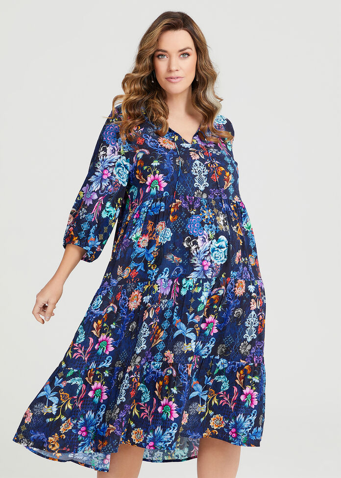 Shop Plus Size Natural Jacobean Print Dress in Multi | Taking Shape AU