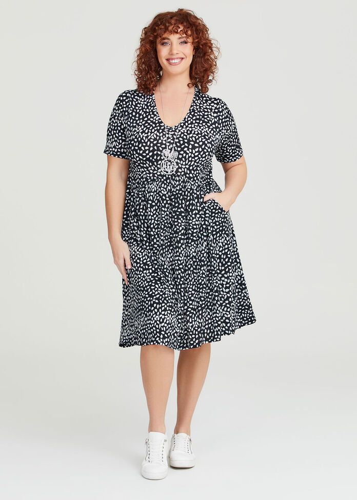 V-neck Printed Dress, , hi-res