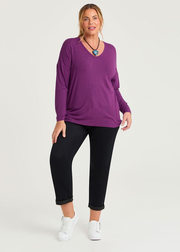 Australian Wool Modal V-neck Top, , hi-res