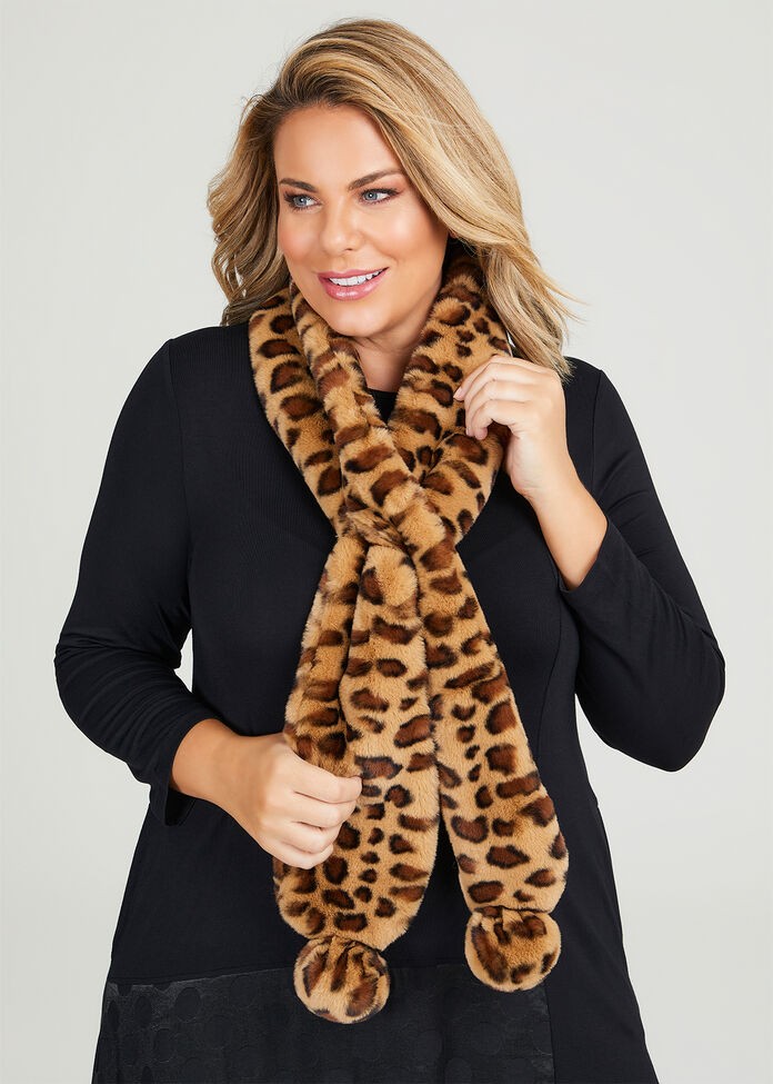 Animal Fur Pom Pom Scarf, , hi-res