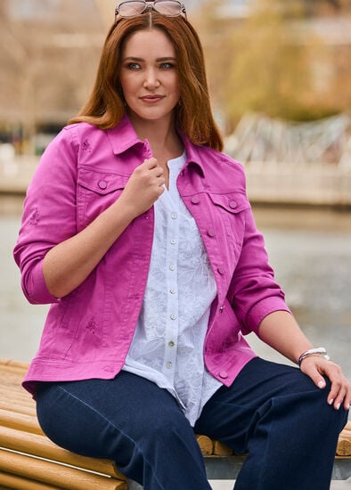 Plus Size Lyocell Stretch Embroidery Jacket