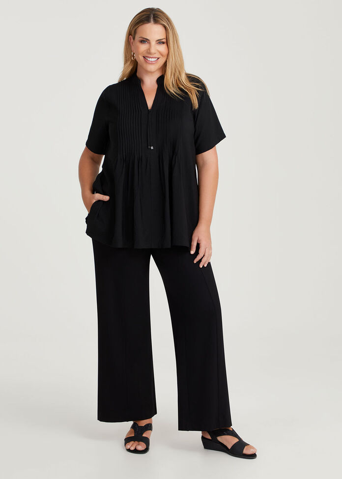 Zoe Zip Neck Pintuck Natural Top, , hi-res