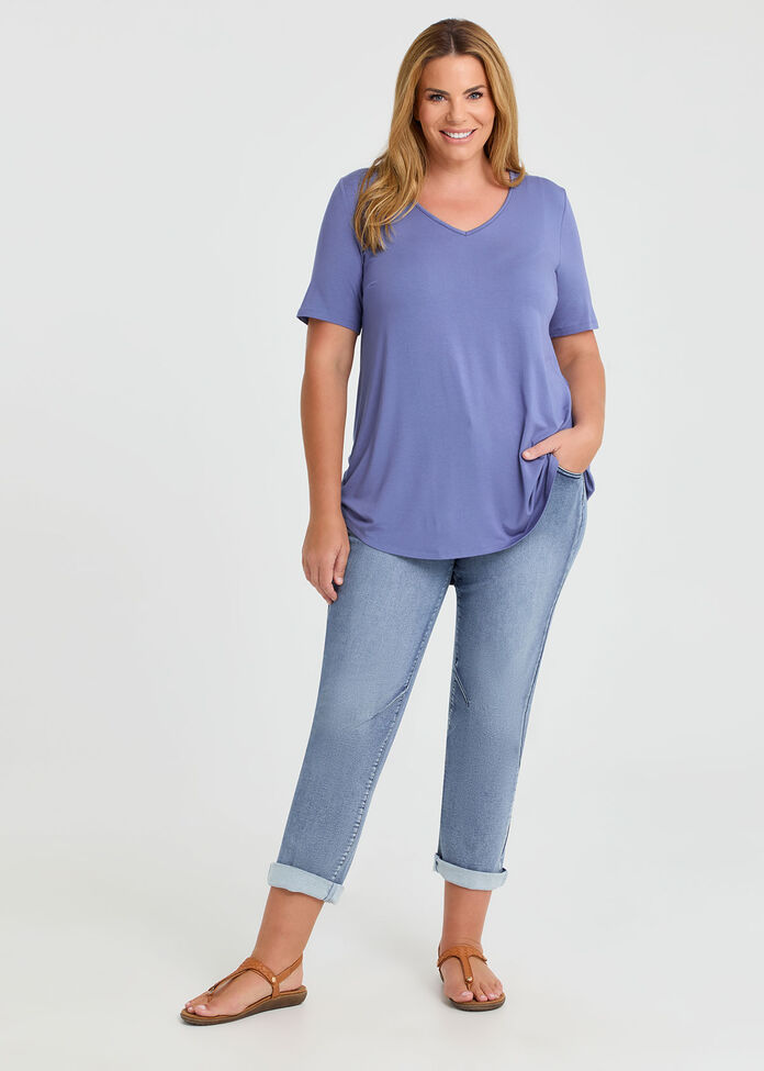  Bamboo Base V Neck Short Sleeve Top, , hi-res