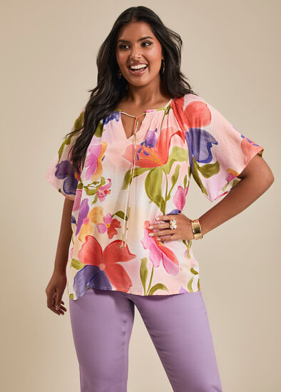 Plus Size Natural Watercolour Blooms Top