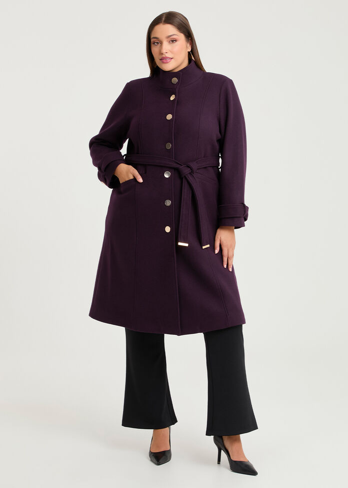 Funnel Neck Melton Coat, , hi-res
