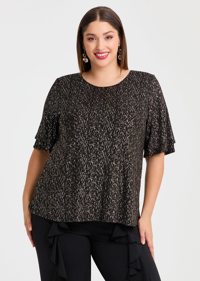 Sarah Foil Printed Evening Top, BLACK/CHAMPAGNE, hi-res