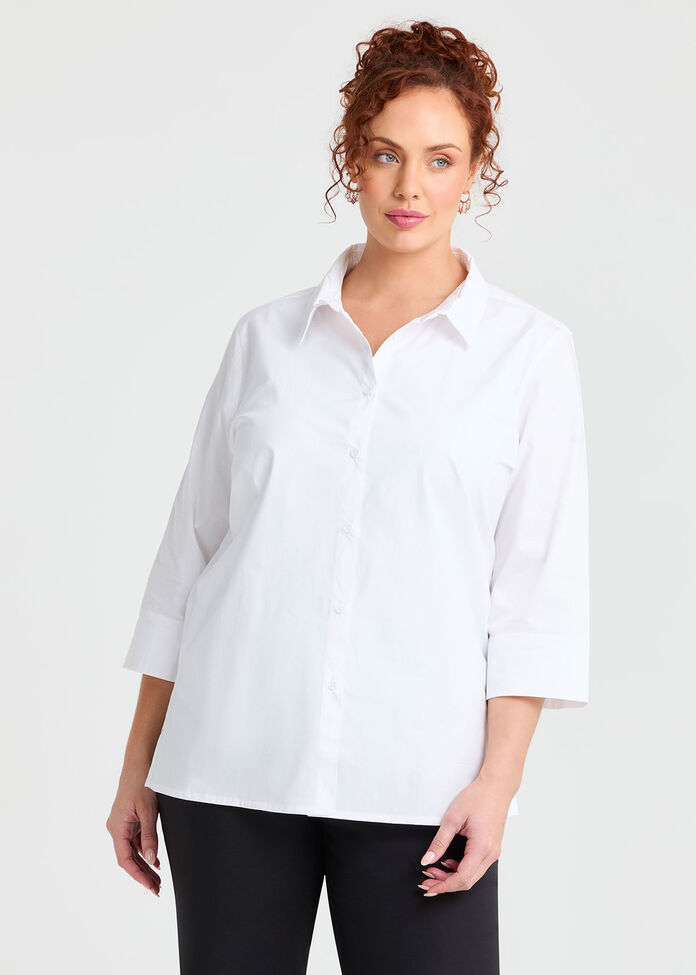 Stretch Cotton Poplin Shirt, , hi-res