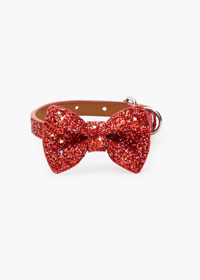 Red Glitter Bow Tie Pet Collar, , hi-res