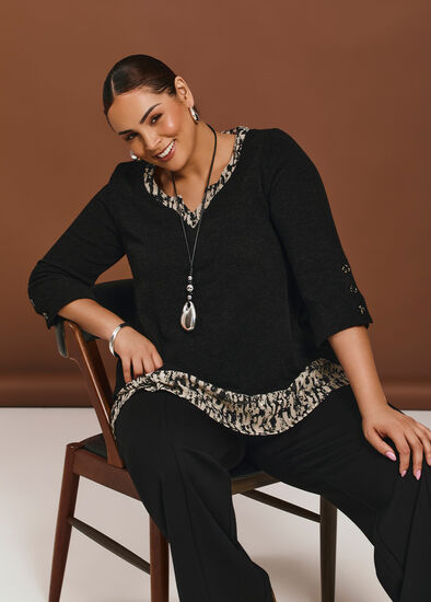 Plus Size Waffle Snug & Chiffon Tunic