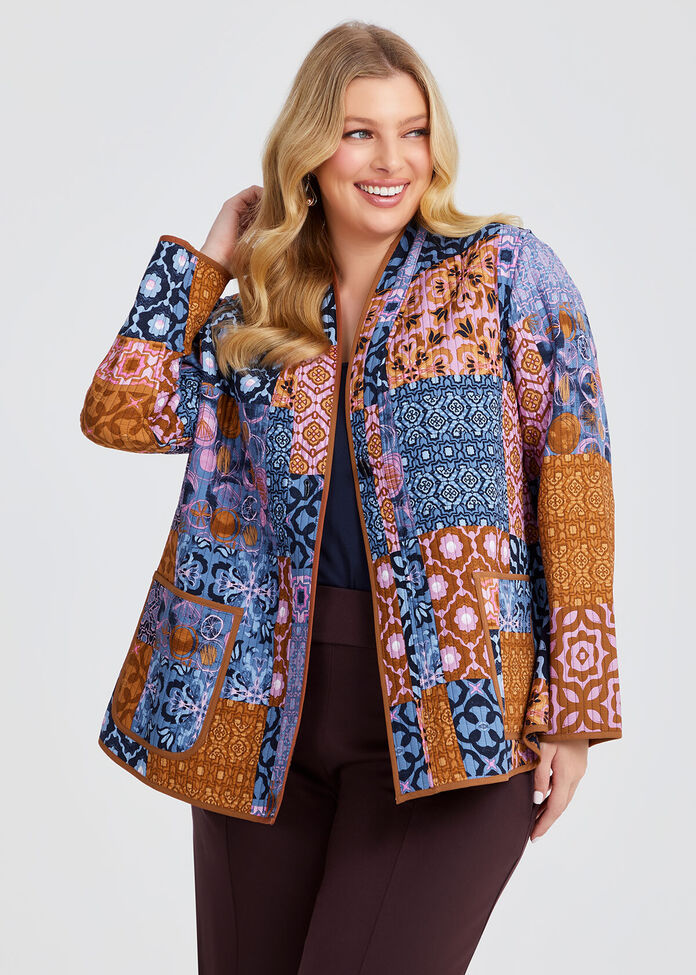 Plus Size Reversible Quilt Jacket Brown & Multi | Taking Shape AU