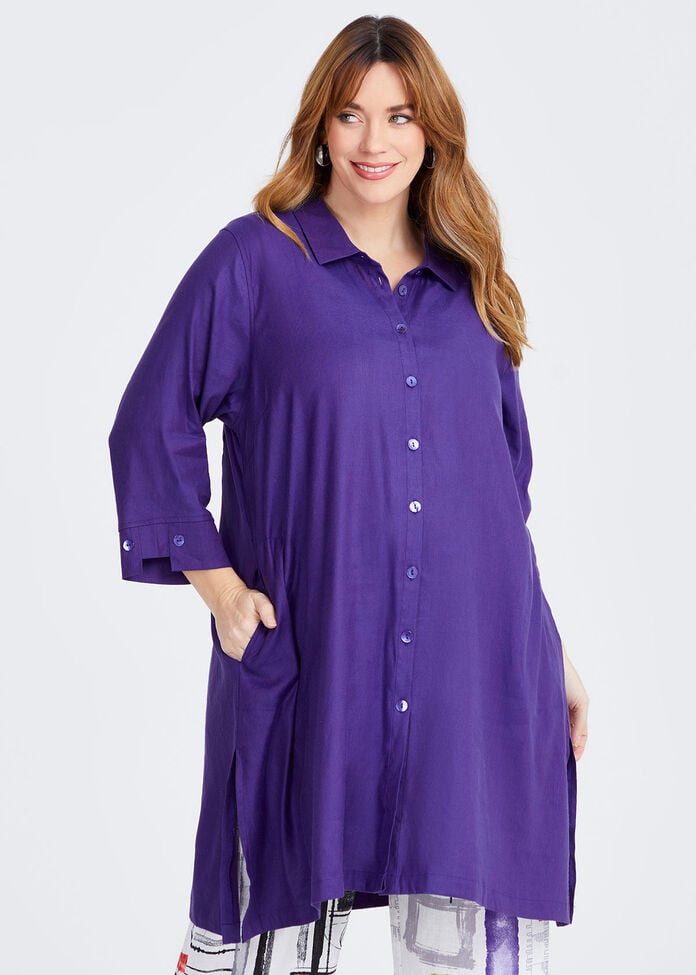 Iris Stretch Linen Longline Shirt, , hi-res