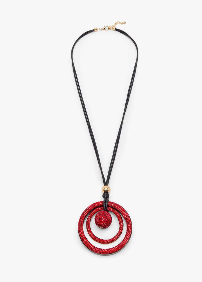 Red Diamante Disc Necklace, , hi-res