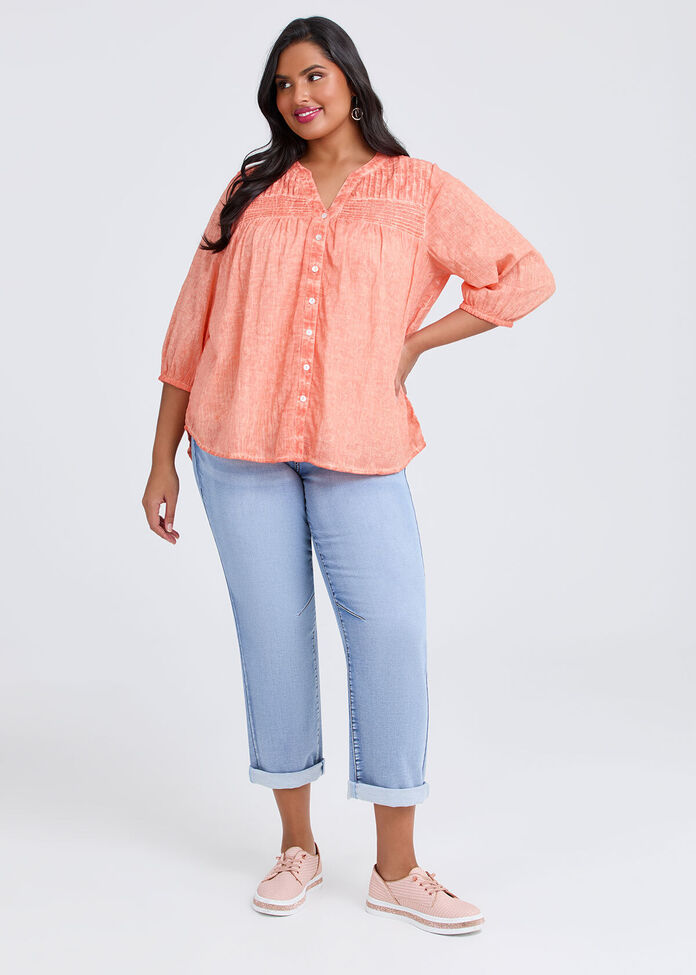 Cotton Pintuck Embroidery Top, , hi-res