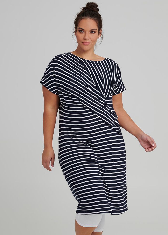 Drapy Stripe Shift Dress, , hi-res