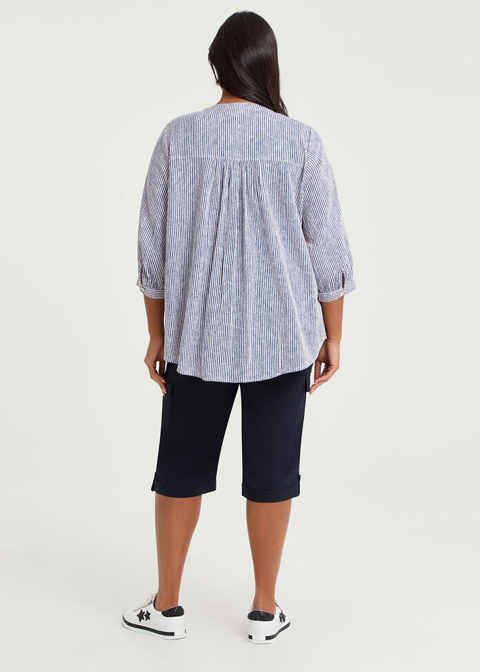 Cotton Stripe Button Top, , hi-res