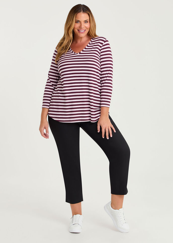 Natural Stripe 3/4 Sleeve T-shirt, , hi-res