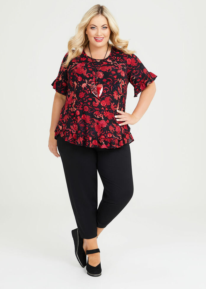 Natural Print Ruffle Top, , hi-res