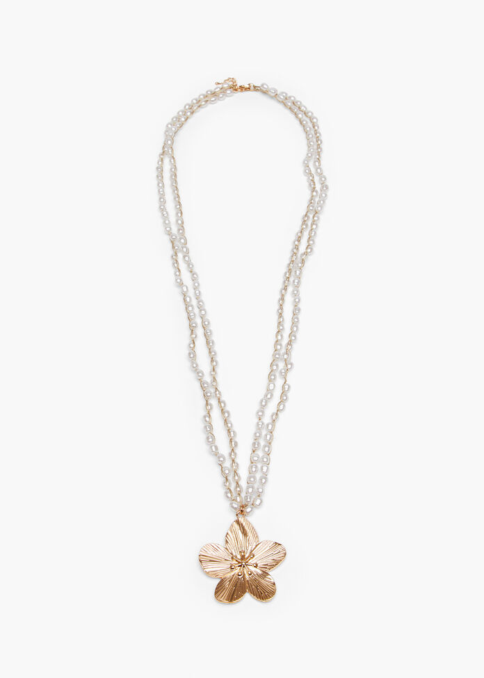 Pearl Flower Long Necklace, , hi-res