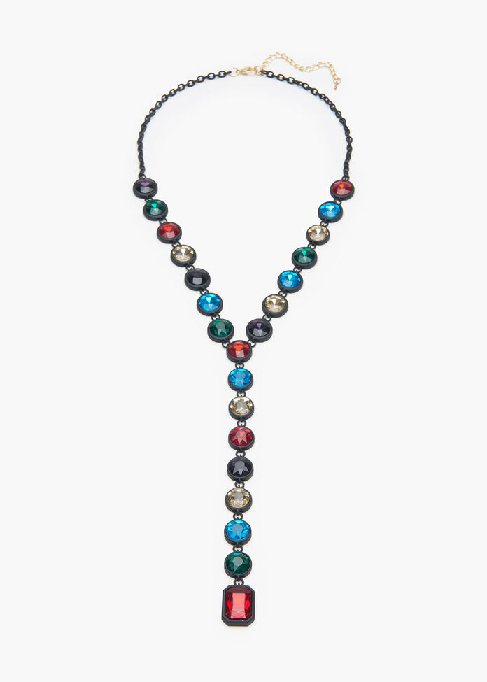 Faceted Jewel Y Necklace, , hi-res
